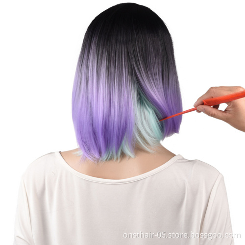 Bob Cut Hairstyle Synthetic Wigs Ombre Hair for Women Cosplay Wigs Grey Hot Selling Short Straight/wavy Brown to Light Blonde